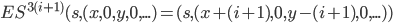 ES^{3(i+1)}(s,(x,0,y,0,...) = (s,(x+(i+1),0,y-(i+1),0,...))